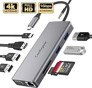 USB C Hub, Configear 11 in 1 Aluminum Dongle Docking Station with 4K HDMI,VGA,2 USB3.0,2 USB2.0 Ports,87W PD 3.0,Ethernet,SD/TF Card Reader, Audio/Mic,Compatible for MacBook Pro and Type C Devices - coolthings.us