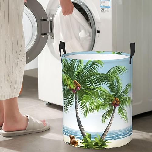 Miniatura 7 de Tropical Palm Tree print Circular Hamper Waterproof Storage Bin Organizer Basket Laundry Hamper With Handles For Clothes Toys Medium
