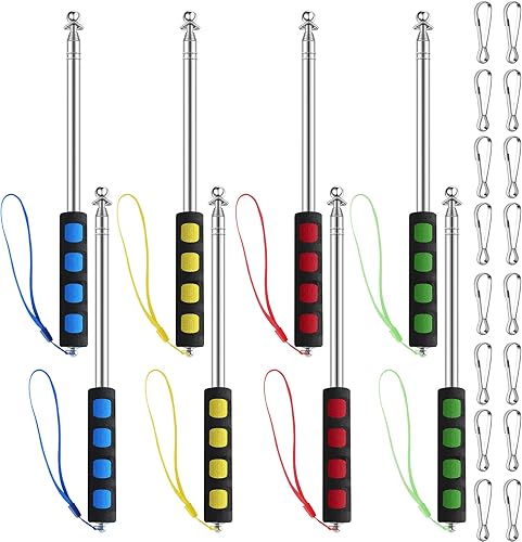 Zonon 8 Pcs Assorted Color Telescopic Handheld Flagpoles with Clips 5 ft Portable Stainless Steel Telescopic Banner Flag Pole Extendable Pole