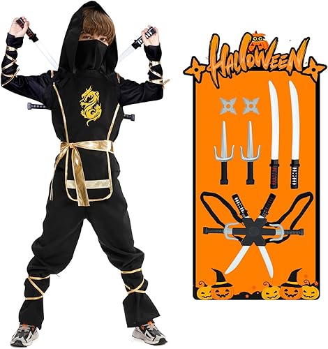 Digi Marker Disfraz de Halloween para niños, disfraz de ninja y juego de simulación con juguetes Ninja de lujo