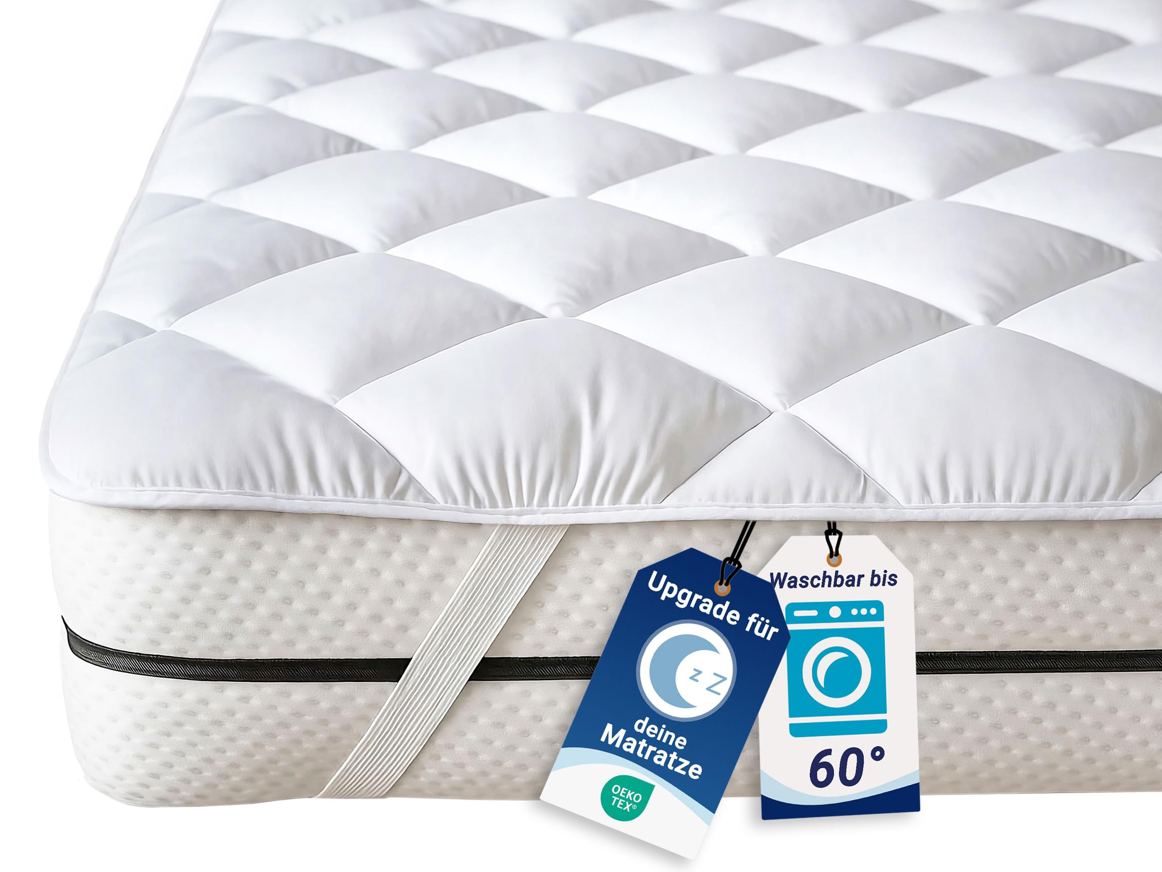 ZOLLNER Matratzenschoner in 160x200 cm - Topper mit praktischen Eckgummis - für Allergiker geeignet – Polyester - waschbar bis 60°C - Hotelqualität