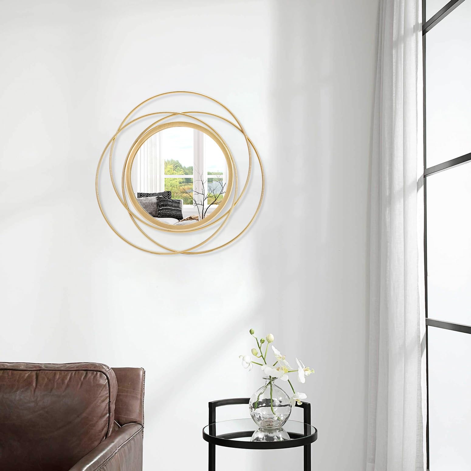 Lzuso Ferme Miroir Mural Rond Arbre de Vie Rouille Miroir Noir décoration Suspendue Cadre en Bois Miroir Rond pour Jardin Chambre Salon Salle de Bain ou décoration Murale dans l'allée