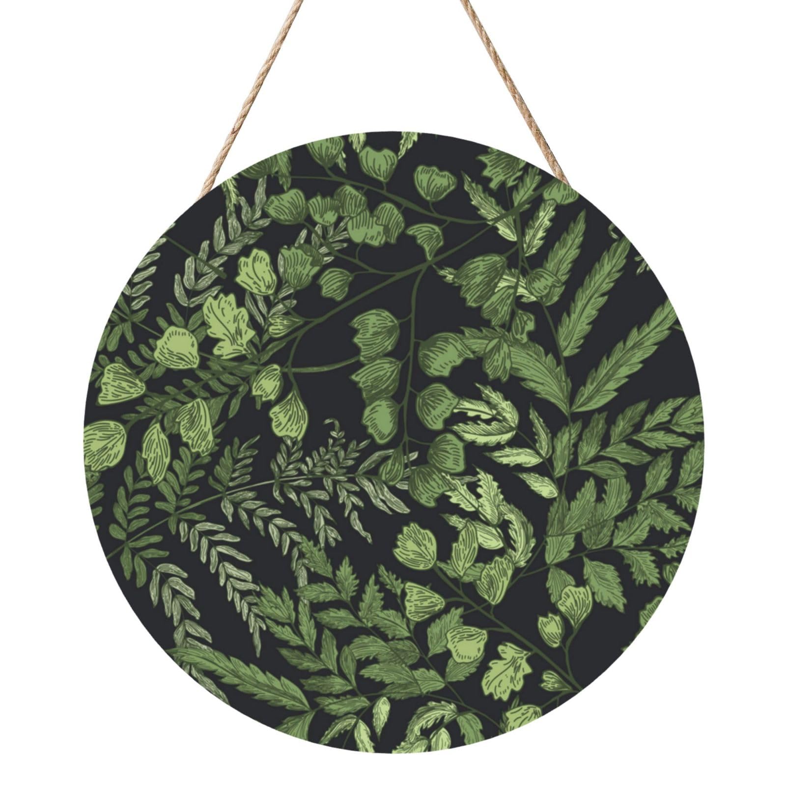 InOmak Leaves Botanical, Round Wood Panel Painting 12 in, Wall Hanging Painting For Home
