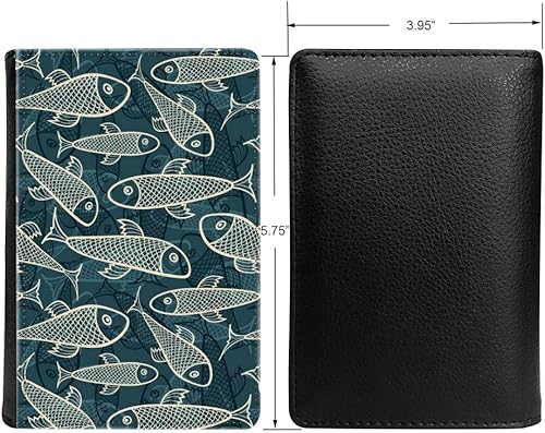 Miniatura 2 de PU Leather Passport Holder Travel Wallet RFID Blocking Card Case Cover With Unique Pattern (Fishes Doodle