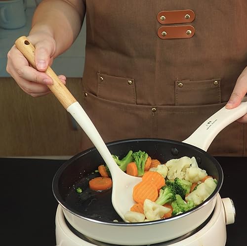 Miniatura 5 de Juego de utensilios de cocina de silicona grande, juego de 4 utensilios de cocina con mango de madera, kit de utensilios de silicona resistentes al