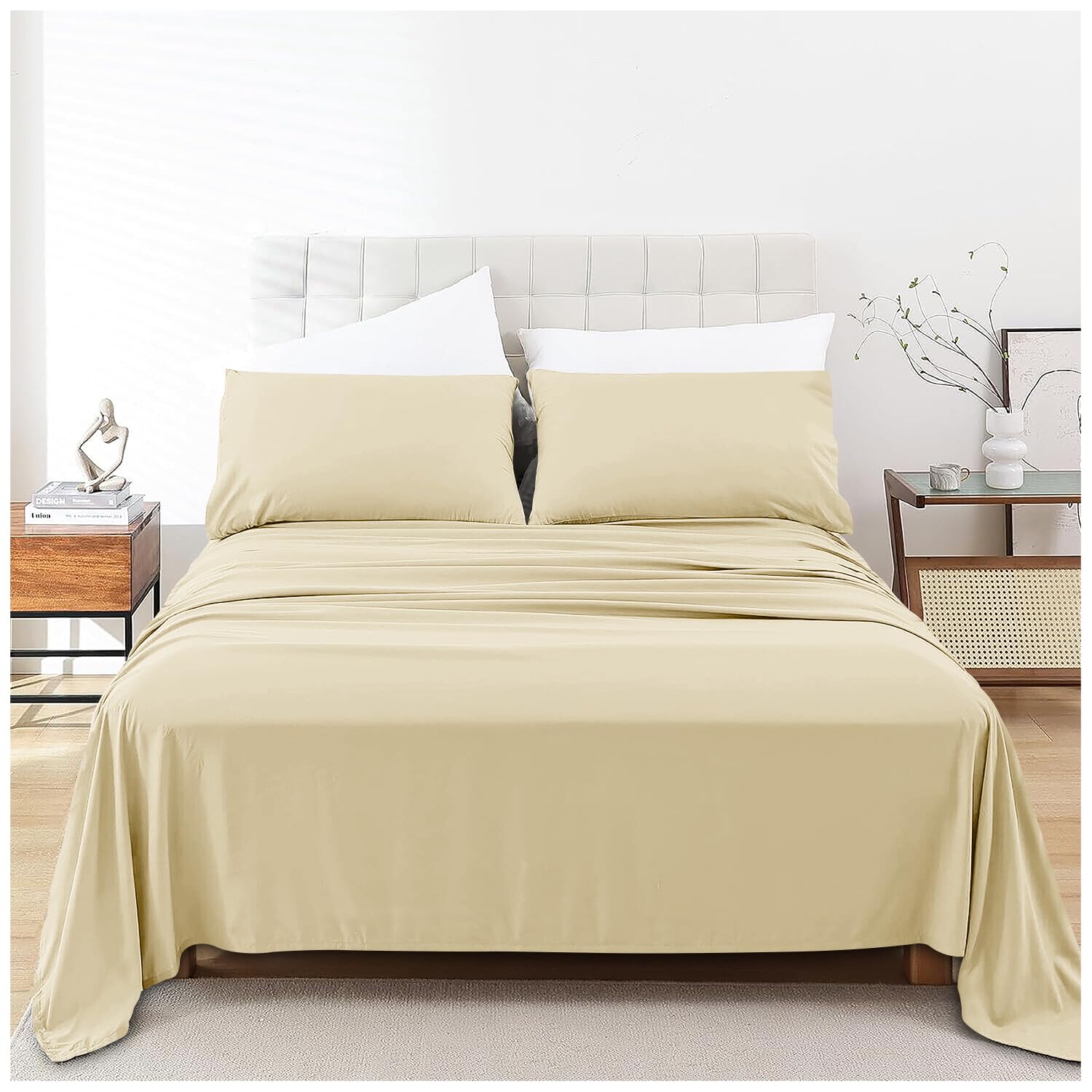 Gc Gaveno Cavailia Cream Soft Hotel Quality Bedding Wrinkle Free Polycotton Flat Sheet Bedsheet Plain Dyed Bed Sheets