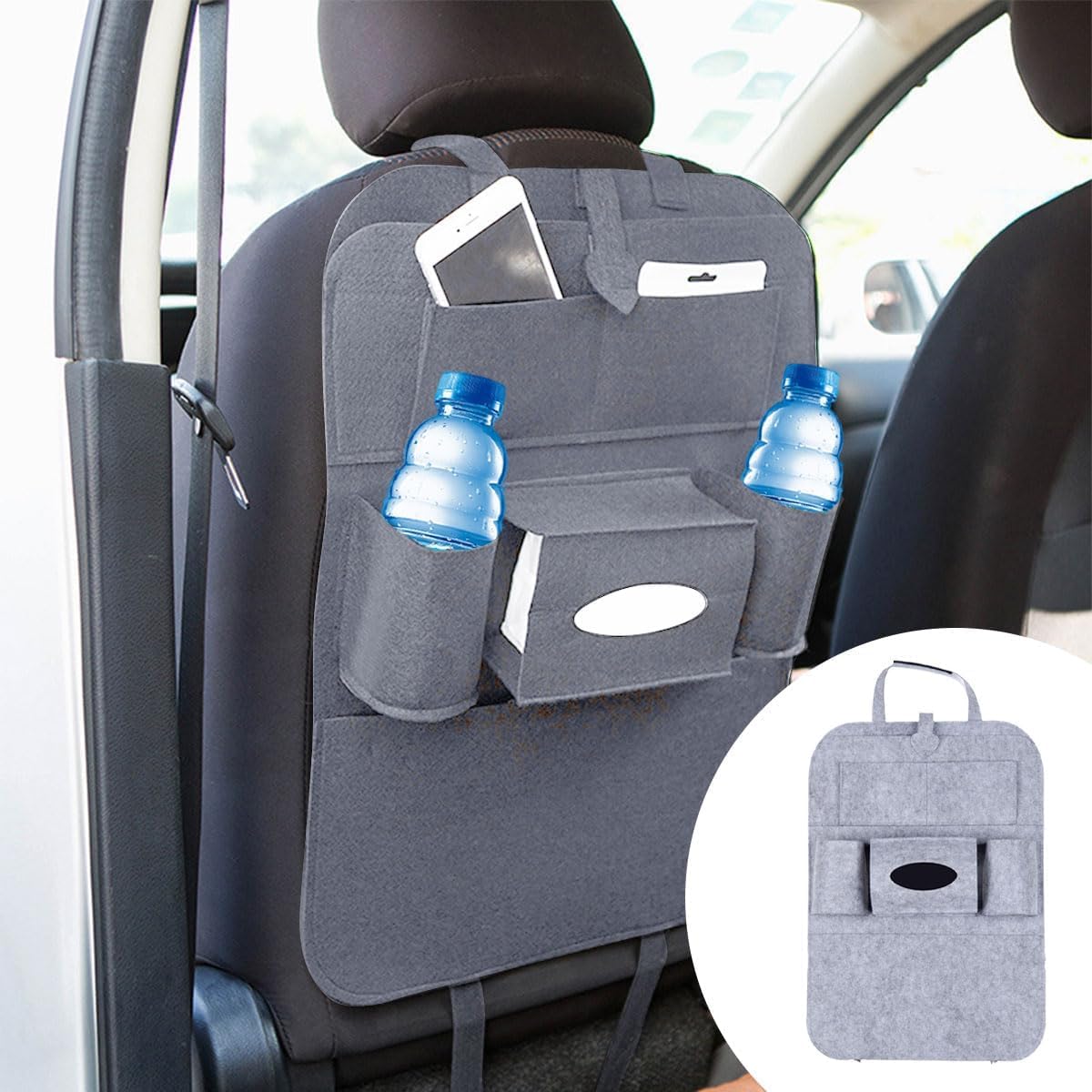 Aljnbvqojvs Grey Car Seat Back Storage For Nissan Navara D21 1985-1997, Felt Backseat Large Capacity Seat Organizer Pocket,