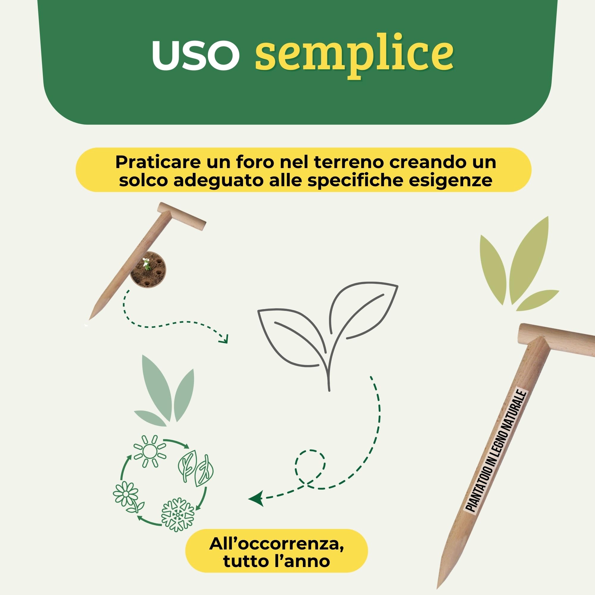 Albagarden - Piantatore Per Orto In Legno Naturale - Foraterra O Trapiantatore Manuale Per Piantine - Resistente E Leggero Utile Per Attrezzi Da Giardino E Giardinaggio - 44 x 13 x 3 cm
