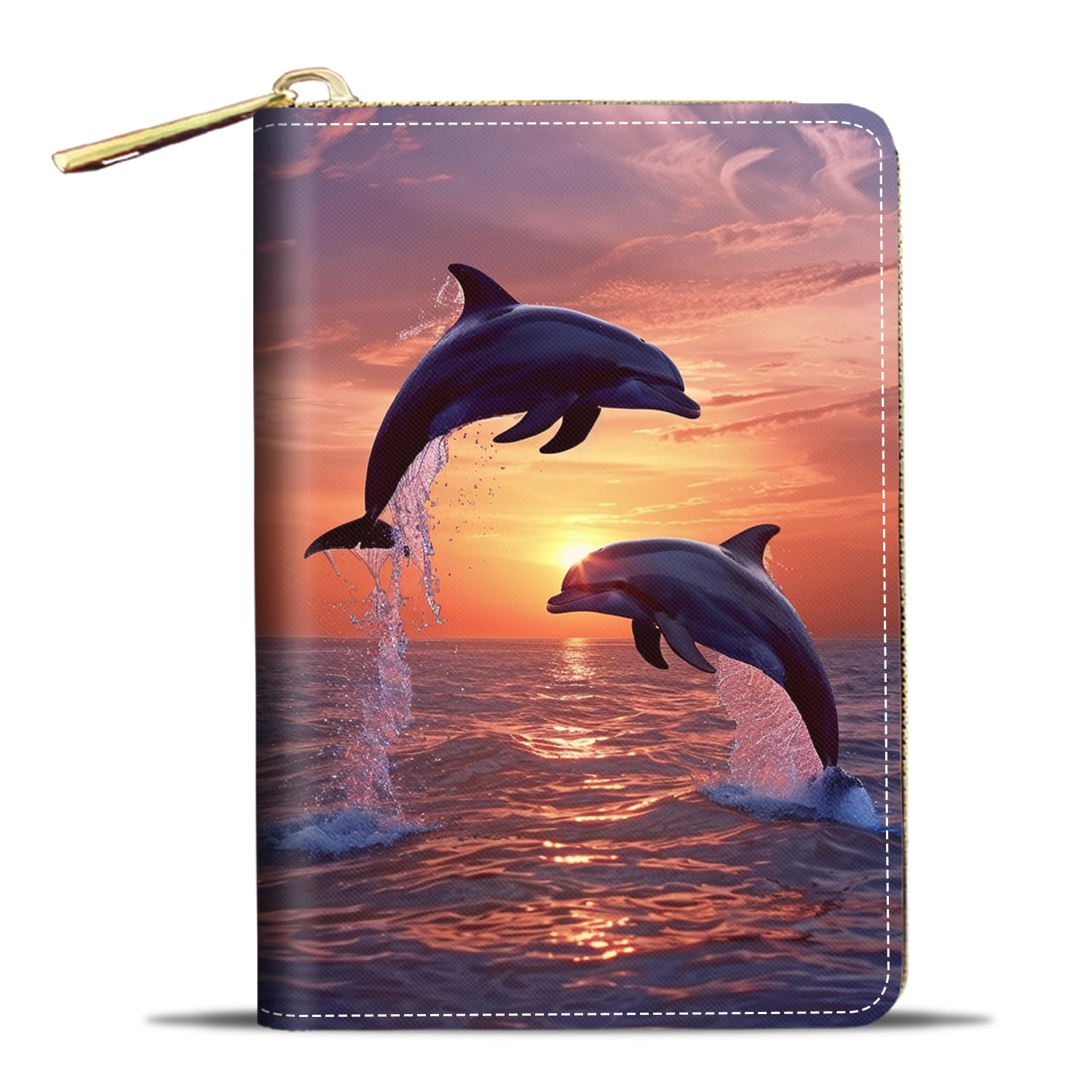 JDHJFBFJNP Credit Card Holder Wallets for Women, Small RFID Wallet Slim Leather Card Organizer Case with Zipper, Dolphin