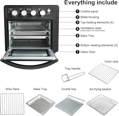 Miniatura 7 de Horno freidora de aire, combo de freidora de aire para horno tostador, horno de freidora de aire de tamaño familiar, 6 accesorios incluidos, gran
