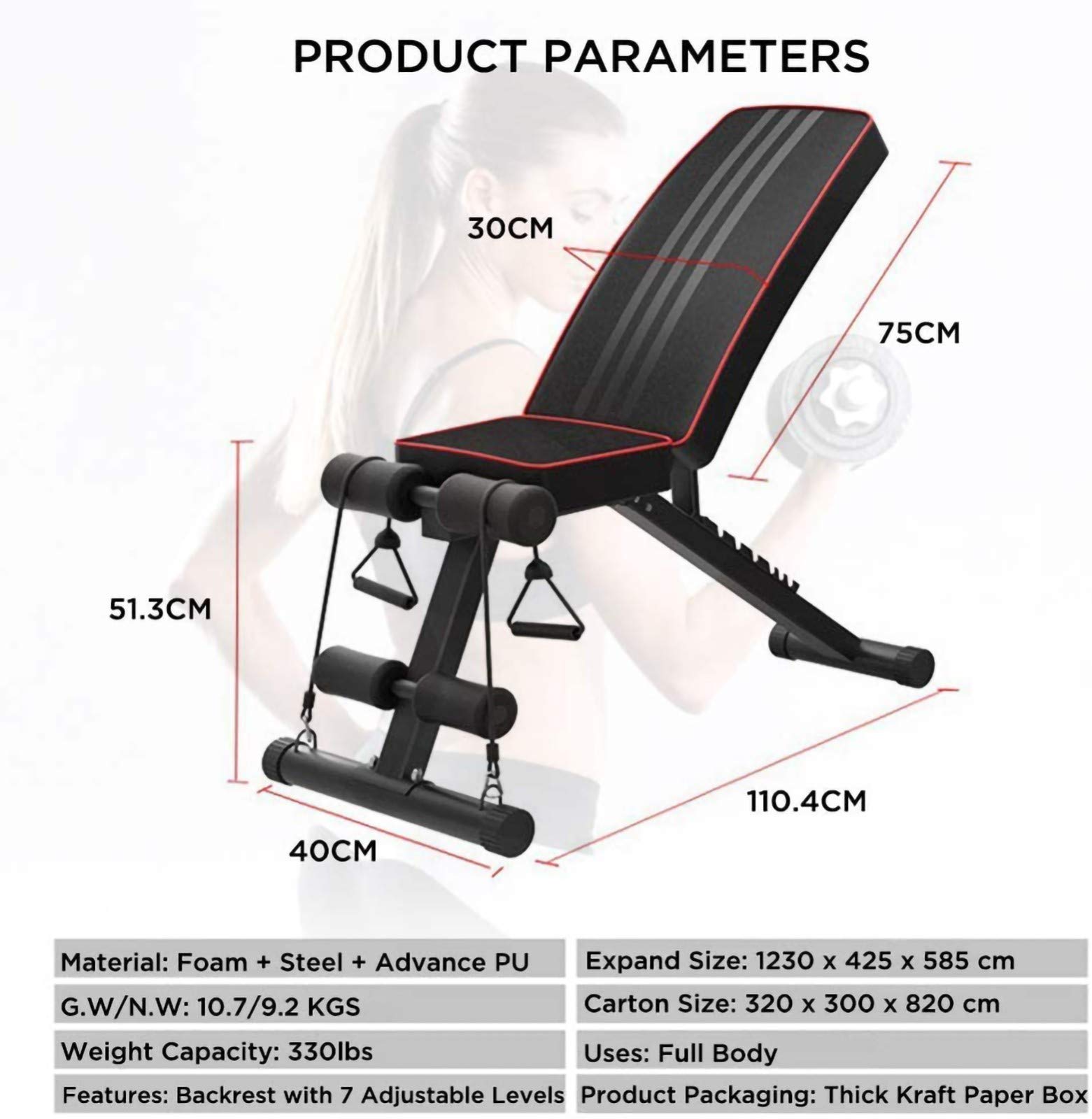 Sgabello Pieghevole con Manubri - Panca Regolabile per Pesi - Panca Pieghevole Piana/Inclinata/Declinata - Panca per Sit Up - per Allenamento in Casa, Palestra, Sollevamento Pesi