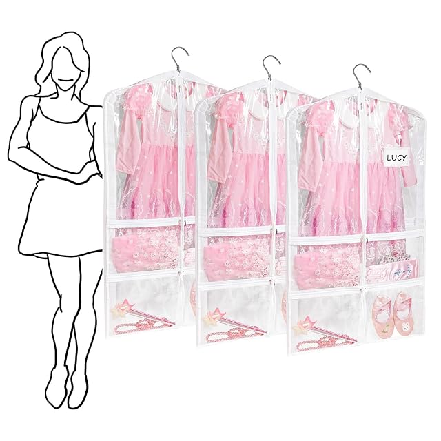 Stepstall PVC Clear Garment Bag 40 Dance Costume Garment Bag for Dance Competitions with 5 Clear Zipper Pockets