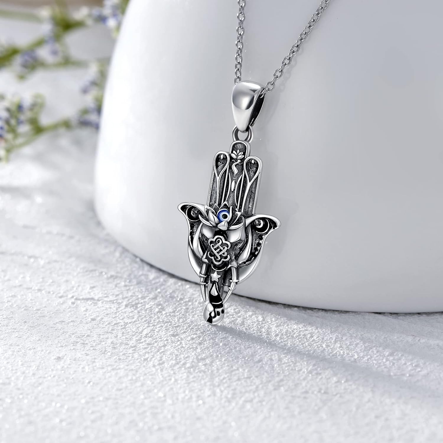 Protection Necklaces Hamsa/Evil Eye/Lotus Flower/Ankh/Eye of Horus/Elephant/Yin Yang Necklace Amulet Spiritual Jewelry Pendant Gifts for Women Men