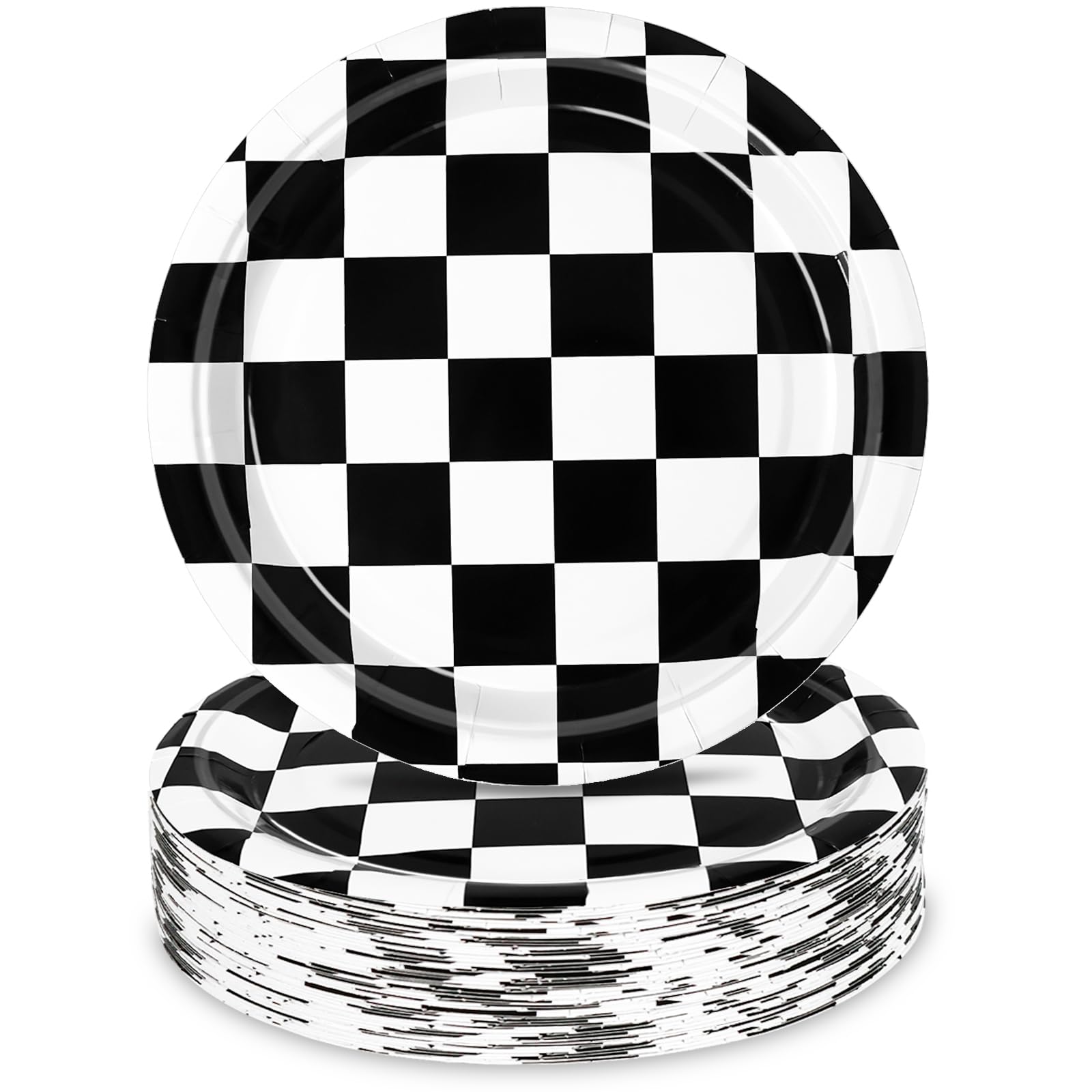 48 Pcs 7" Checkered Paper Plates Light Black & White Gingham Party Plates, Plaid Dessert Table Supplies for BBQ Gathering Picnic Baby Shower Birthday