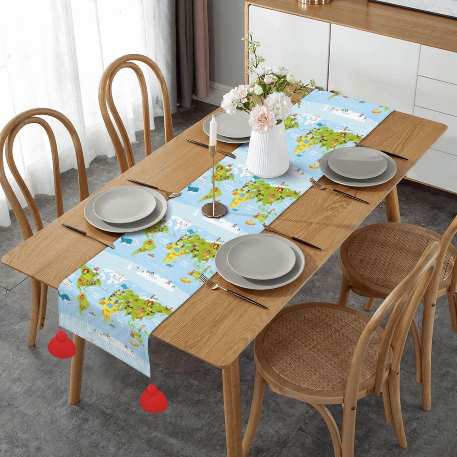 Chemin de table de Noël carte du monde partagez la magie des fêtes en famille