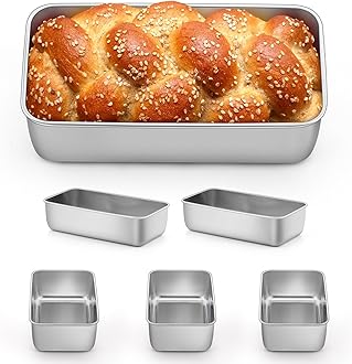 P&P CHEF Loaf Pan Set, 9 x 5 Inch Bread Pans, Stainless Steel Loaf Toast Baking Pans For Bread Meatloaf Lasagna Cake, Healthy & Non Toxic, Oven & Dishwasher Safe, (Silver, 6Pcs)