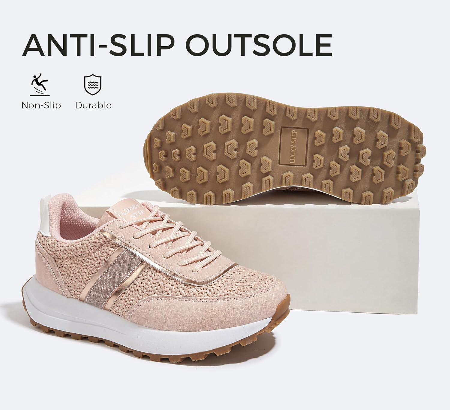 LUCKY STEP Women Platform Walking Shoe Fashion Retro Classic Casual Trainers Braided Rhinestone Sneakers Tennis Running Walking Shoes - Image 3