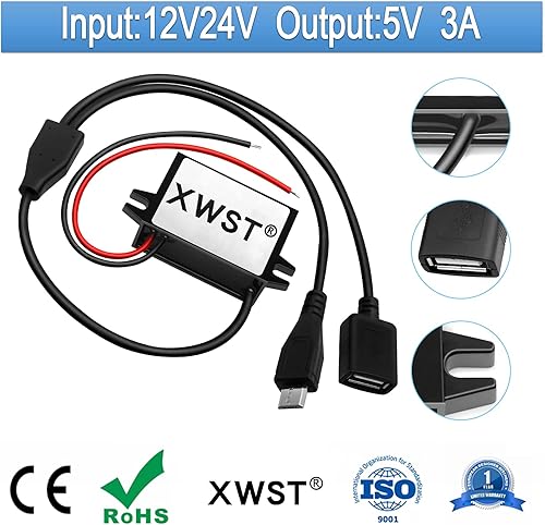 Vista 12 de DC a DC 12V 24V a 5V 3A 15W 15W con oído USB salida adaptador convertidor 8V-40V a 5V voltaje Buck regulador, módulo reductor, adaptador