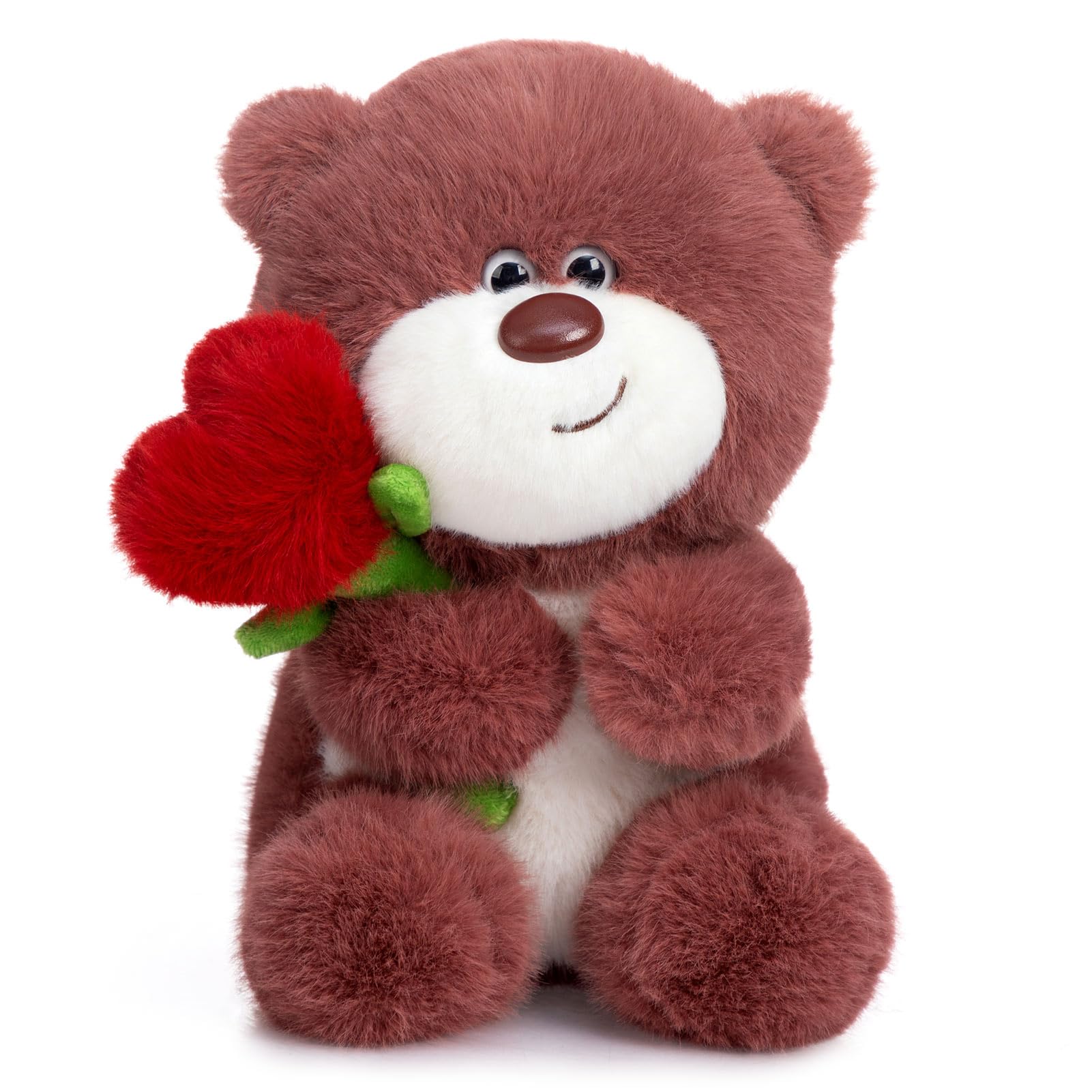 BEJOY Teddy Bear Plush Bear, Teddy with Rose Plush Toys, Love Valentine's Day Bear, Stuffed Animal Cuddly Toy Gifts for Girlfriend Mama Children (Rose Red,28cm)