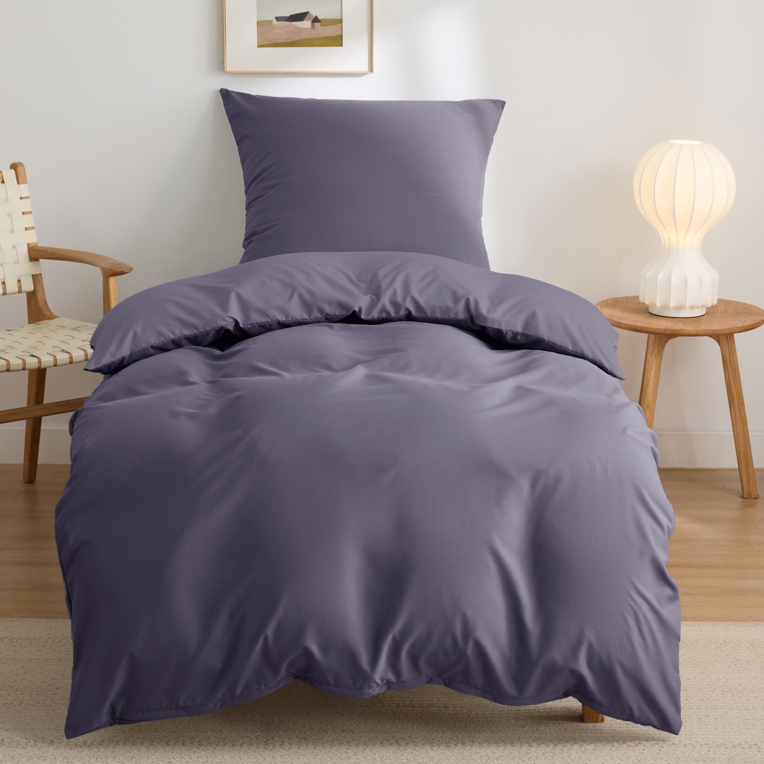 Bedsure Bed Linen 135 x 200 cm, 2-Piece Grey Purple Bed Linen, 1 Duvet Cover 135 x 200 cm, 1 Pillowcase 80 x 80 cm, Oeko-Tex Bed Linen Sets, Polyester Microfibre with Zip 10 - Grey Purple 135 x 200 cm, 2-pc.