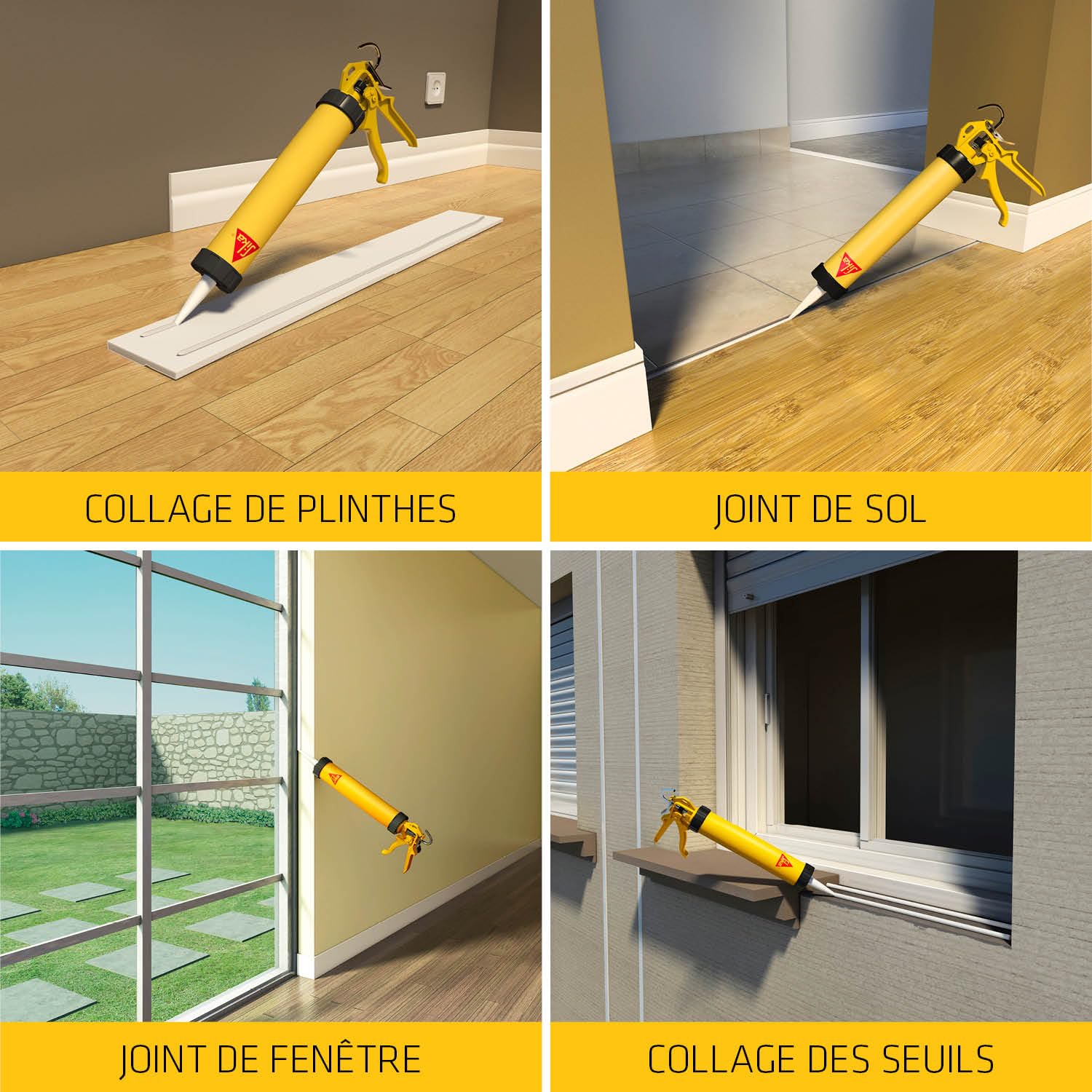 SIKA - Lot de Mastic, joint et colle multi-usages multi-supports - Sikaflex 11 FC Purform - Intérieur et extérieur - Lot de 3 cartouches Noires de 300ml + 3 cartouches Blanches de 300ml