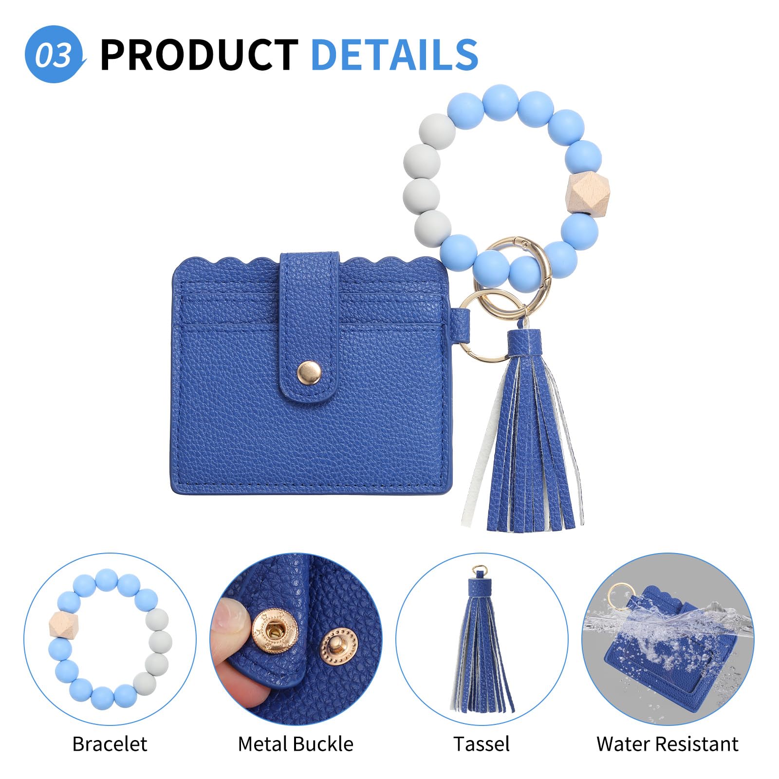portafoglio con perline, Portafoglio sottile in pelle PU for donna(Blue)