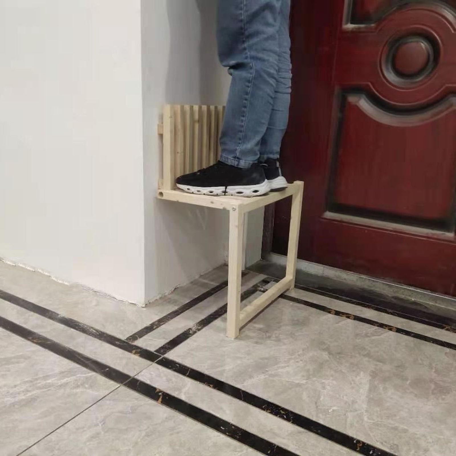 Sedia Pieghevole da Parete da 35/42 Centimetri Sgabello Pieghevole Sottile Invisibile in Legno da 4 Centimetri Sgabello Pieghevole Silenzioso for Cambio Scarpe A 90° Sgabello Più Largo Finitura Laccat