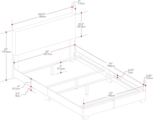 Miniatura 2 de CorLiving Cama doble tapizada con listones de madera, fácil montaje, gris