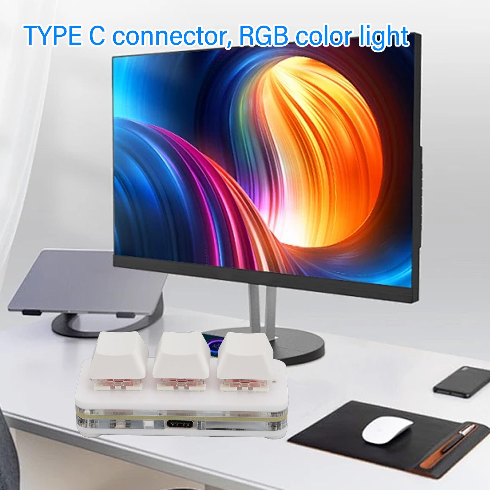 Yoidesu Clavier Macro programmable mini USB à 3 touches, clavier mécanique de l'appareil Sayo avec rétroéclairage RVB et interrupteur rouge, câble de type C pour travail de bureau et jeux (blanc)