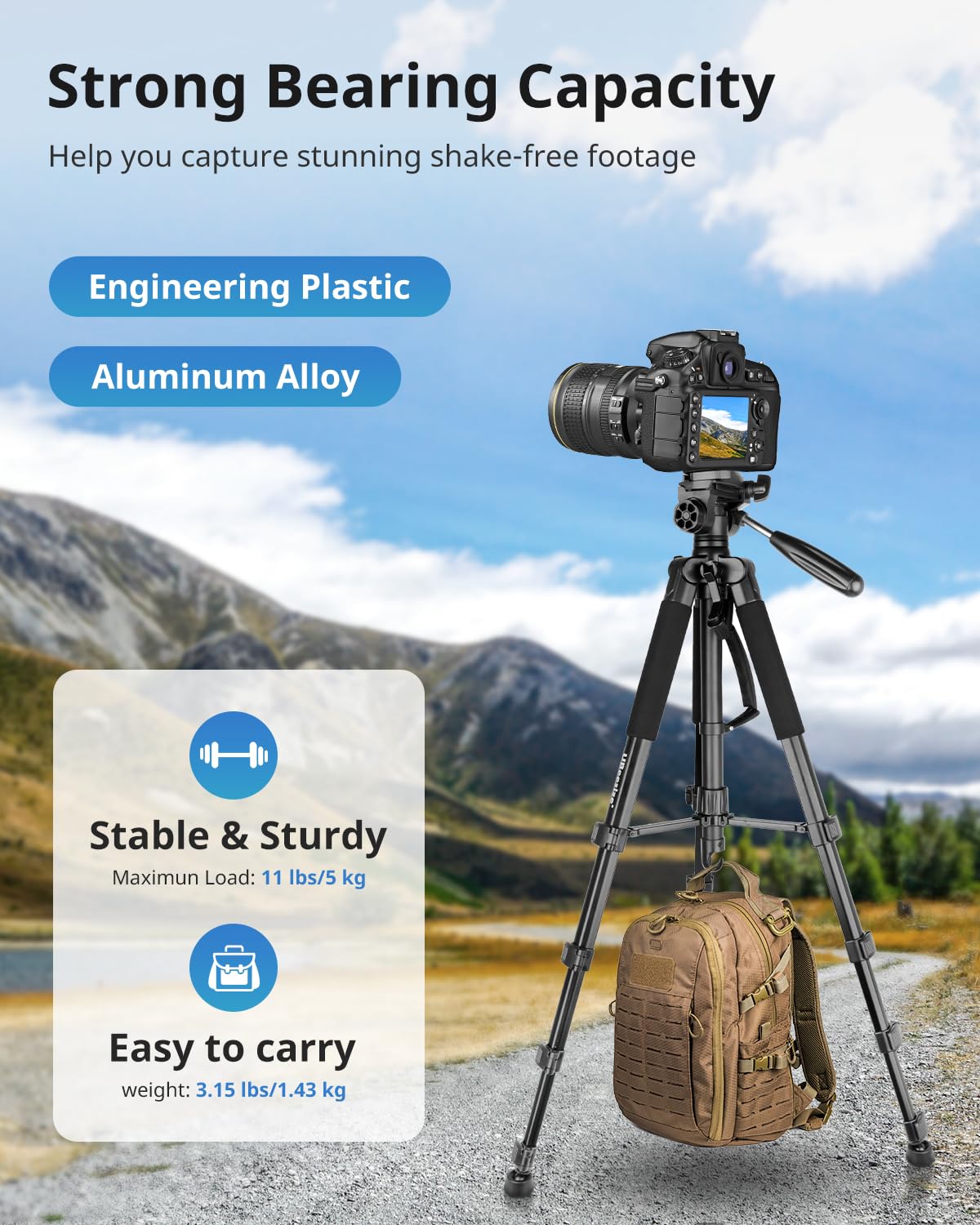 UBeesize Treppiede per fotocamera da 188 cm con supporto per cellulare e telecomando, supporto per treppiede con tasca portatile per telefono e fotocamera, treppiede per cellulare, compatibile con