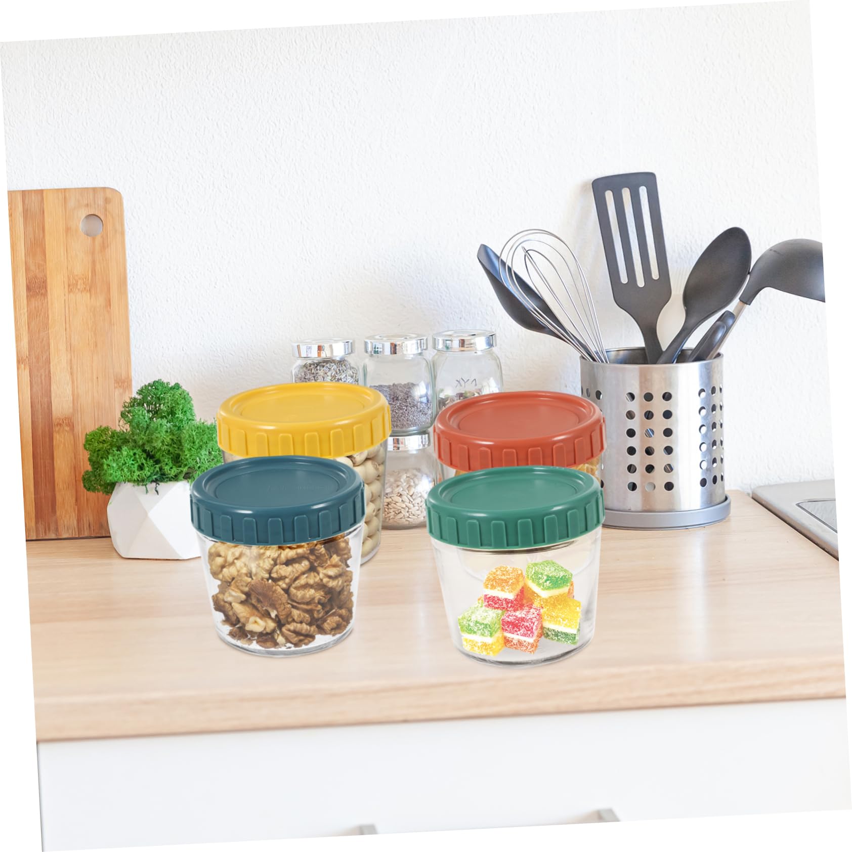 Zerodeko 4 Tarros de Vidrio Herméticos Apilables Recipientes para Alimentos Reutilizables Tapa de Silicona para Yogur y Meriendas