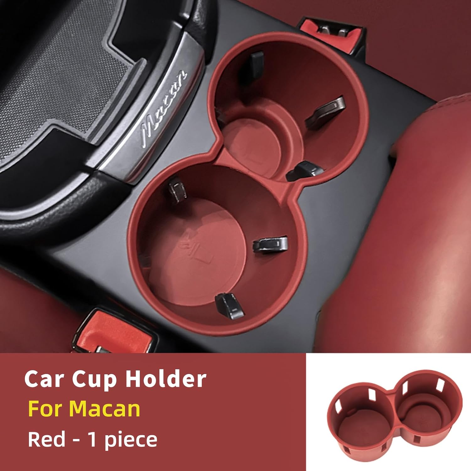 Cup Holder Coasters for Macan Accessories, Silicone Non-Slip Car Cup Holder Insert for Porsche Macan Car Accessories (for Macan Red)