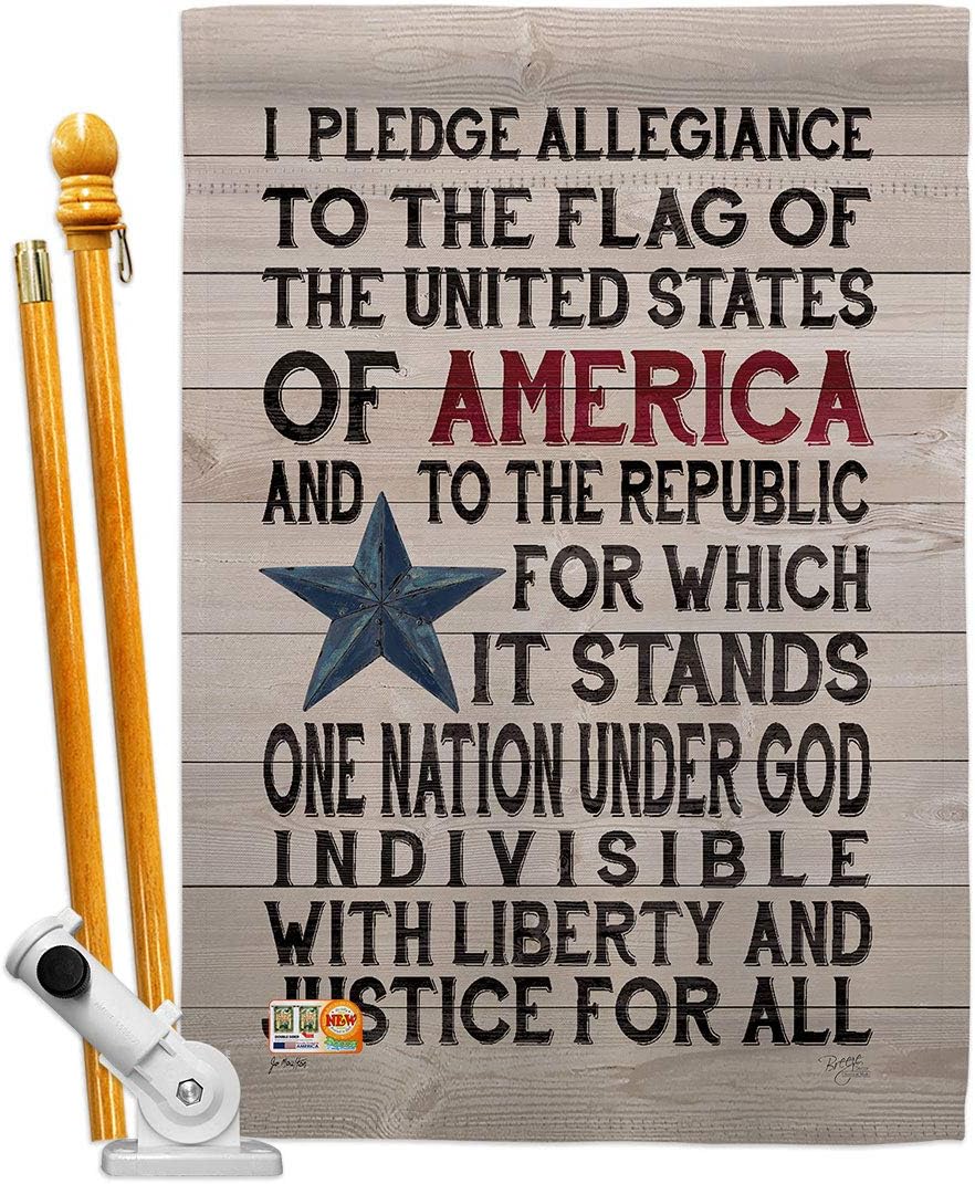Star and Stripes Pledge of Allegiance Garden House Flags Set Patriotic Patriotism Independence Memorial United State American Small Decorative Gift Yard Banner Made In USA 28 X 40