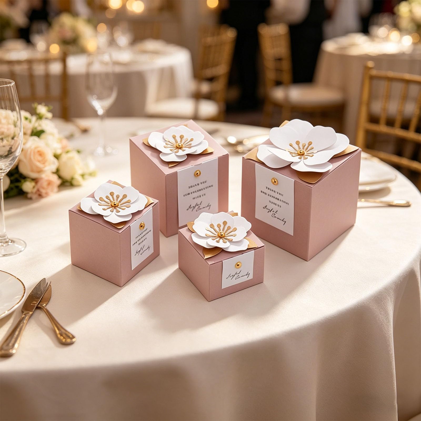 Caja de regalo de dulces florales para celebraciones de bodas y momentos importantes con delicados diseños de pétalos Bonos para recepción de bodas