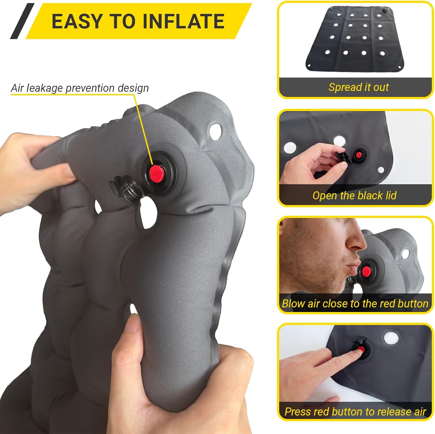 Waffle Cushion for Prolonged Sitting, Wheelchair Seat Pad for Pressure Sore, Pressure Relief Inflatable Seat Cushion for Offices, Cars, Airplanes, and Travel, with Hook&Storage Bag - Image 6