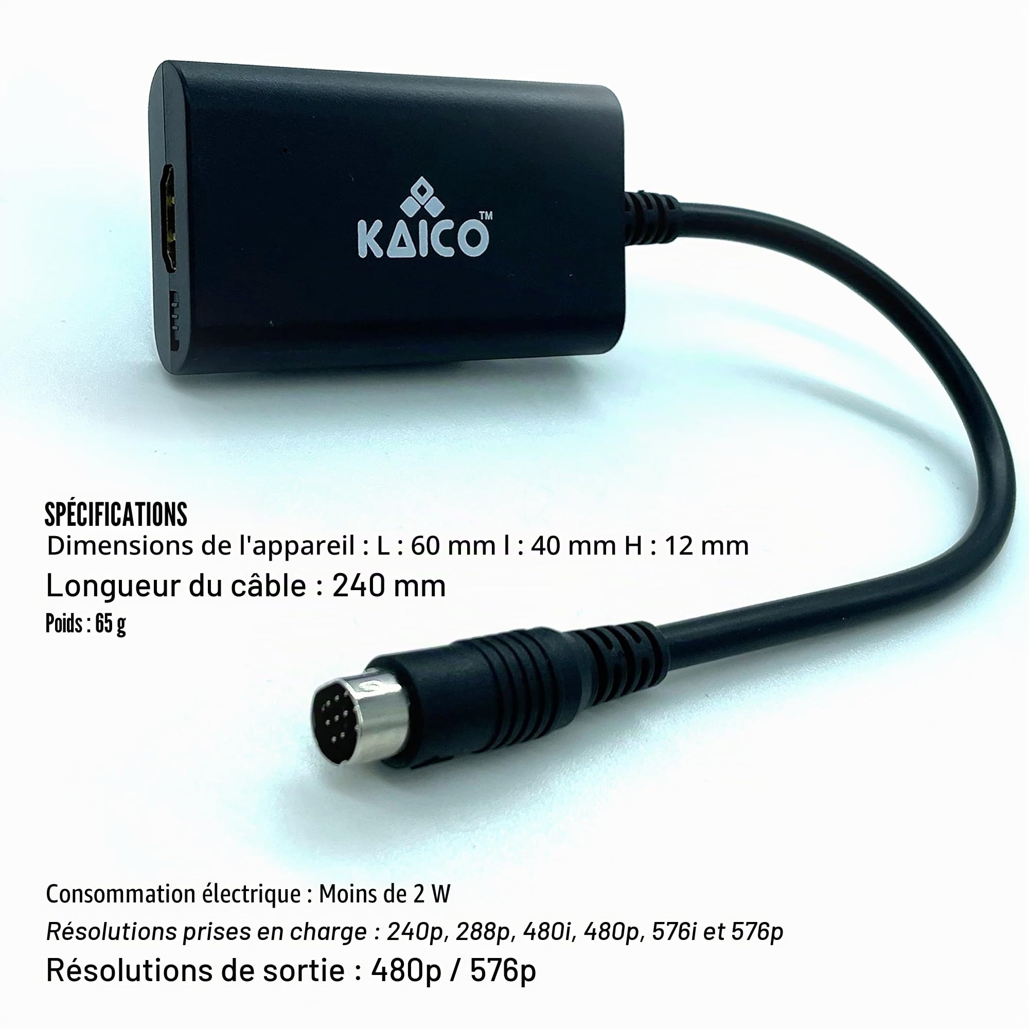 Kaico Adaptateur HDMI Sega Saturn, convertisseur S-Video PAL/NTSC | Commutateur 16:9/4:3, compatible toutes régions Saturn, alimenté par Micro USB, avec support Kaico 12 mois