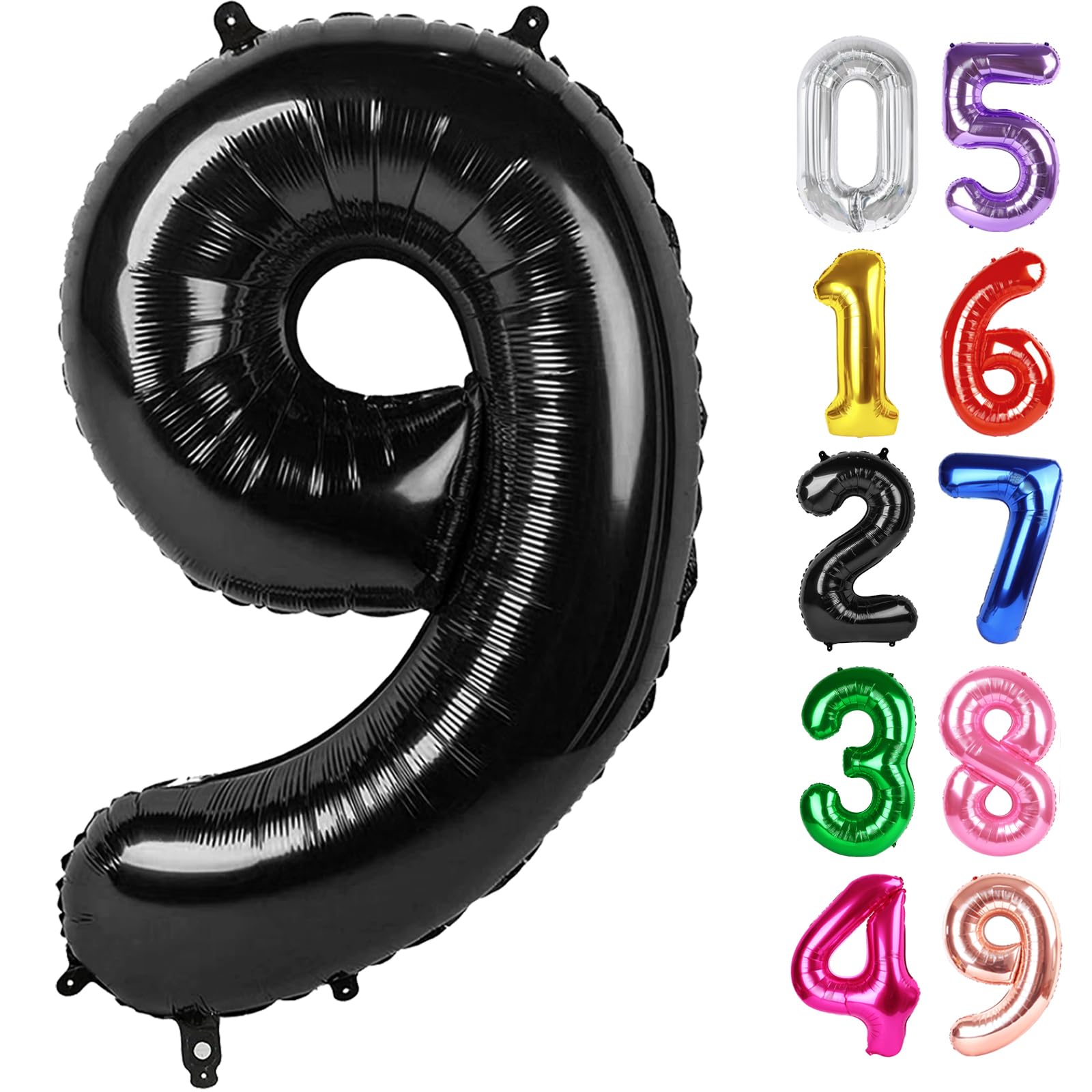 Black Number 9 Balloon 40 Inch, 9th Birthday Party Decorations Men Women
