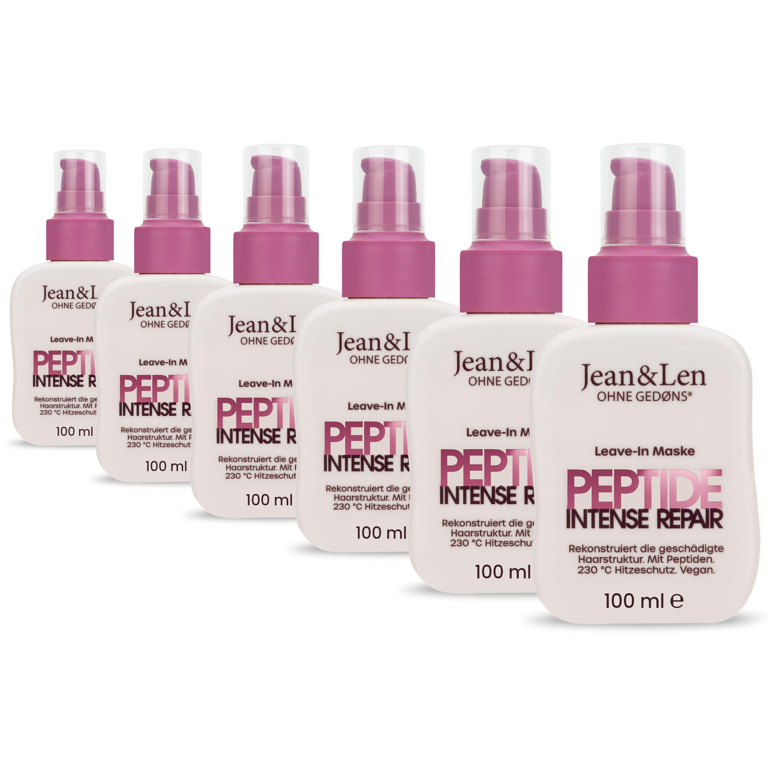 Jean & Len Leave-In Hair Mask Peptide Bond Repair Set, per capelli stressati e danneggiati, ricostruisce e ripara i capelli, leviga la struttura, protezione termica fino a 230 °C, vegan, 6 x 100 ml