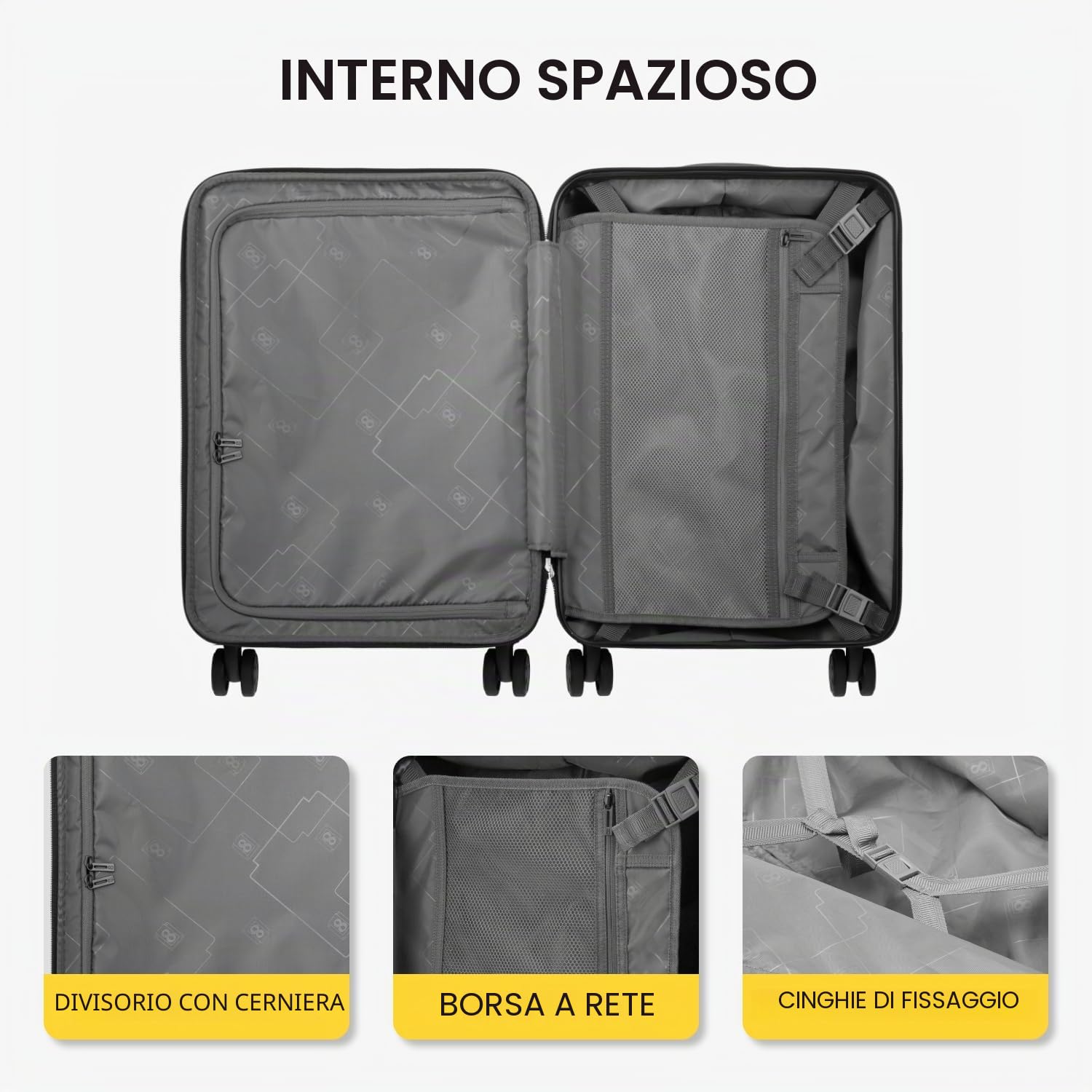 LEVEL8 Valigia Bagaglio a Mano 55CM Espandibile Valigia Trolley Rigido Ultra Leggero in ABS+PC Valigie con Chiusura TSA e 4 Ruote Doppie Girevoli, 55x37x25CM, 42L, Rosso