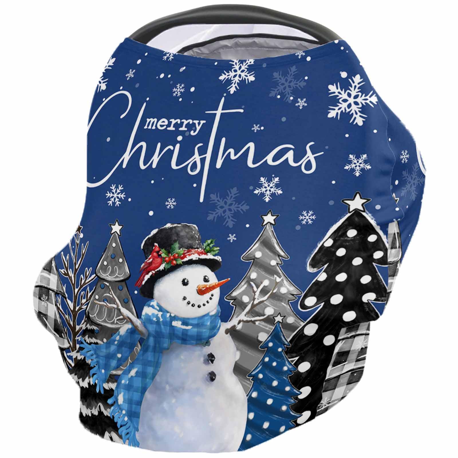 Nursing Cover for Breastfeeding Scarf, Merry Christmas Blue Snowman Gray Xmas Tree Dots Plaid Baby Car Covers Super Soft Multi Use for Canopy Shopping Cart Cover Blanket Stroller Cover