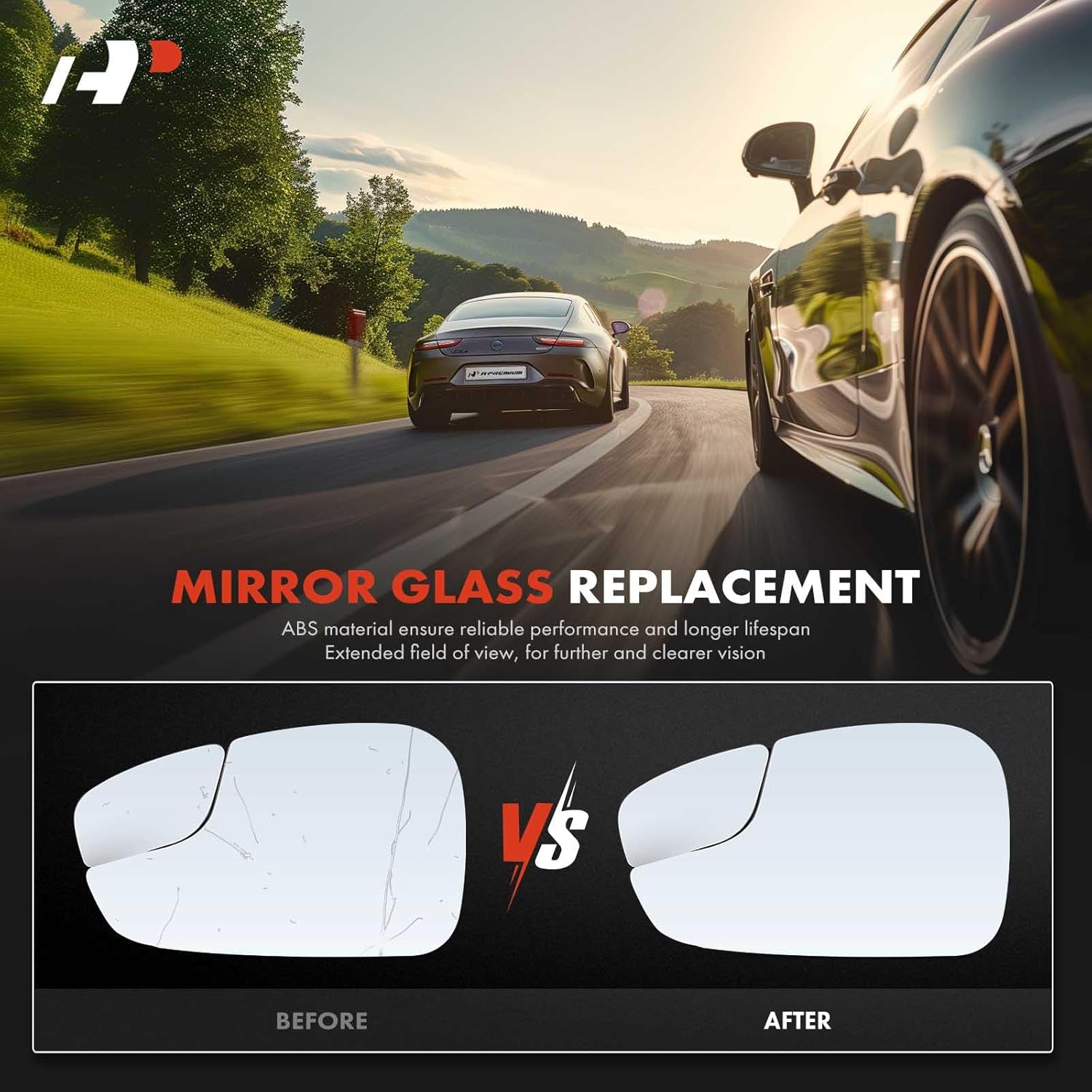 A-Premium Left Driver Side Heated Mirror Glass with Backing Plate - Compatible with Ford Fiesta 2011-2019 - Exterior Side View Flat Mirror with Spotter Glass