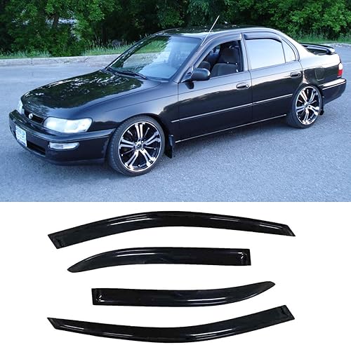 Miniatura 10 de 94236 Deflector de viento para ventana lateral, 4 piezas de montaje exterior, bonito juego de protectores de lluvia, visera de ventana para Toyota