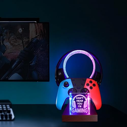 Miniatura 2 de YuanDian Regalos para jugadores adolescentes, Can't Hear You I'm Gaming Soporte para auriculares y controladores, soporte de controlador de madera