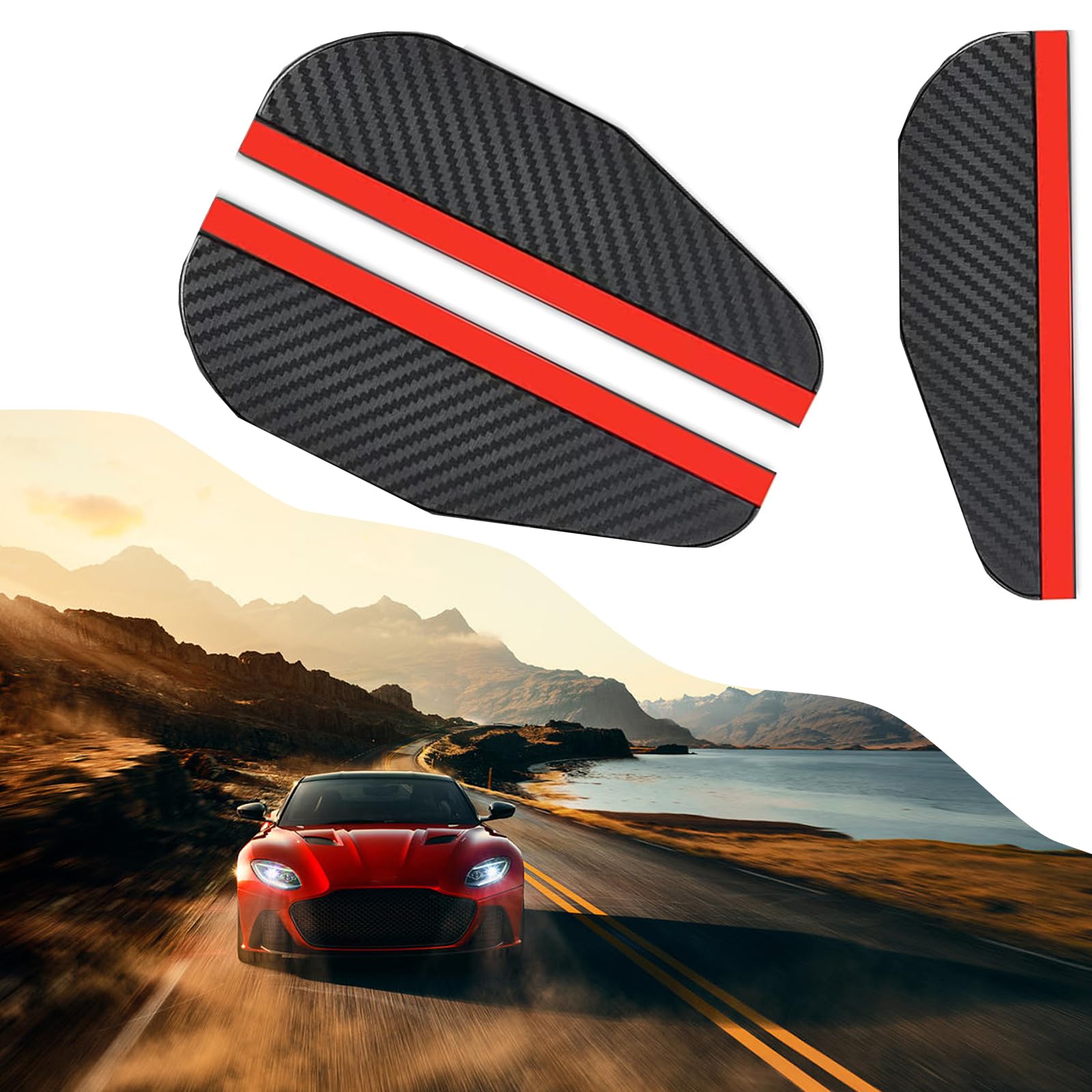 2 PCS Car Rearview Mirror Rain Brow, 6.8" x 2.2" Reflective Protection and Evacuate Rainwater Reversing Mirror Protector, Maintain Clear Vision Accessories, Universal Car (Carbon Fiber Black)