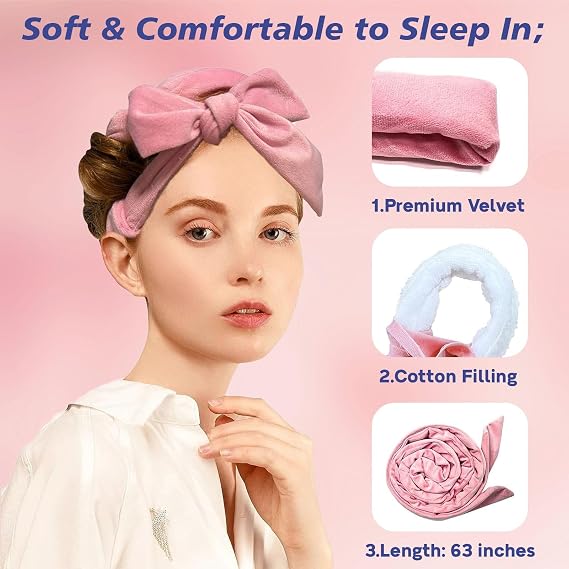 Heatless Curls Overnight - Heatless Hair Curler Headbands for Women, Hair Curlers to Sleep in with Scrunchies and Clip, Hair Rollers for Women Long Hair, Soft Velvet, No Heat Damage (Pink)