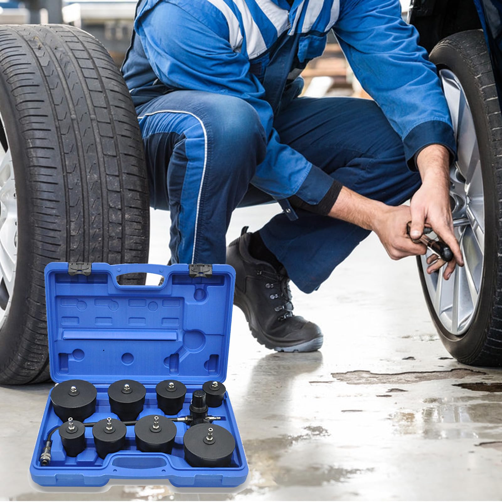 9pcs Probador Fugas del Turbo, Adaptador de Sistema de Aire de Carga del Turbocompresor, Kit de Prueba de Lubina de Refuerzo con Un Probador de Manómetro, Adaptador de Enfriador