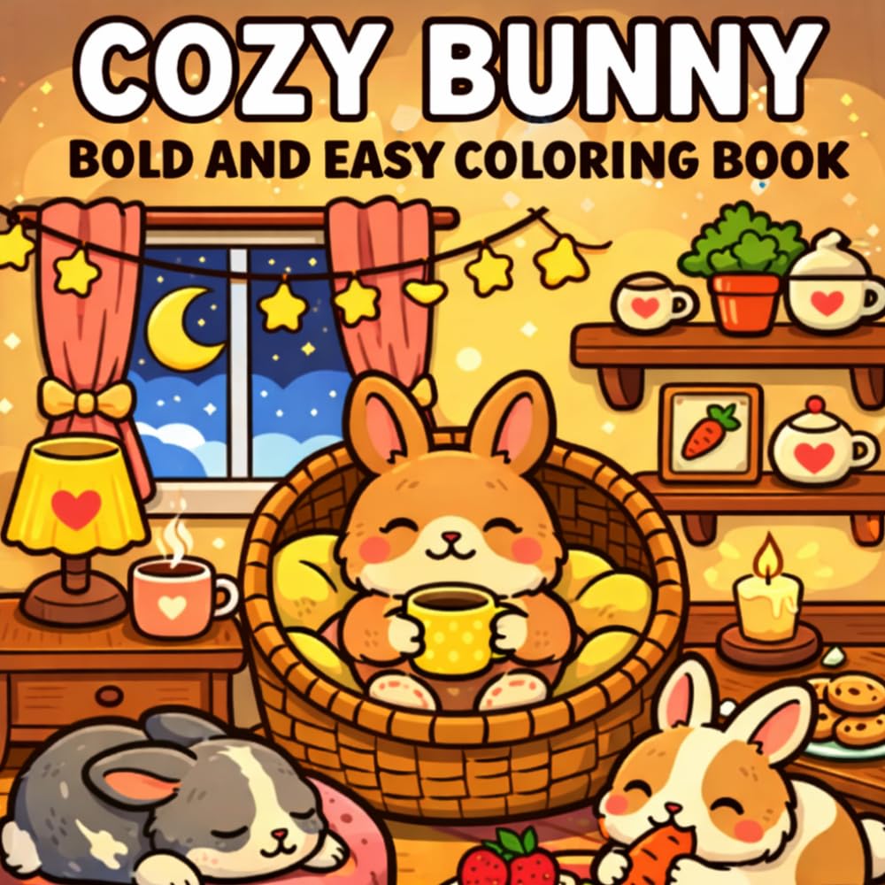 Cozy Bunny: Coloring Book for Adults and Kids, Bold and Easy, Simple and Big Designs for Relaxation Featuring Cute Bunny