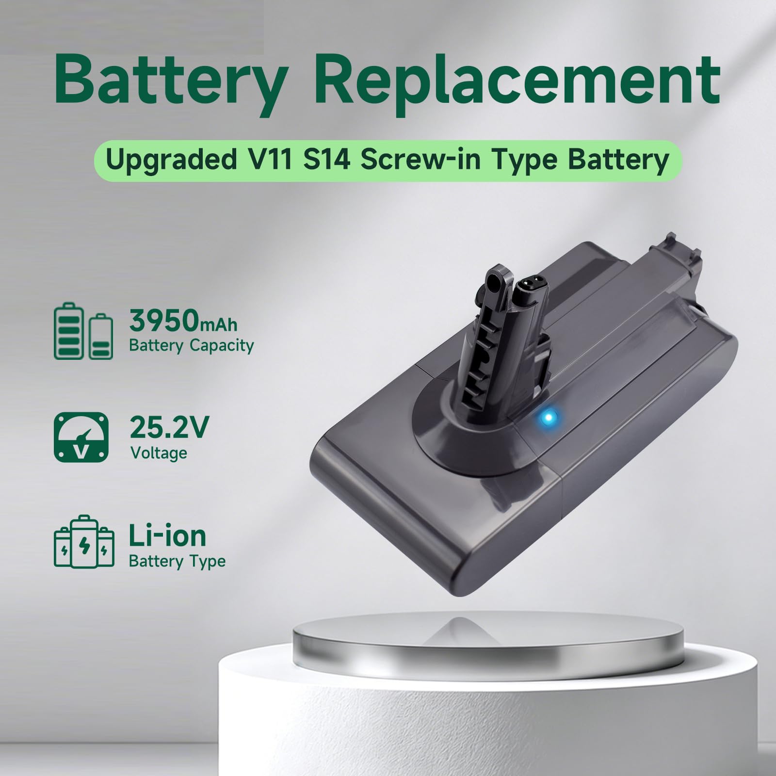 Batería V11 Compatible con Dyson V11 SV14 (Modelo Atornillable) 3950mAh 25.2V Repuesto para Dyson 11 V11 SV14 Complete/Absolute/Fluffy(Screw in)