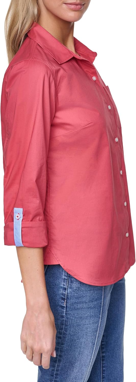 Nautica Women's Button Front Long Sleeve Roll Tab Shirt