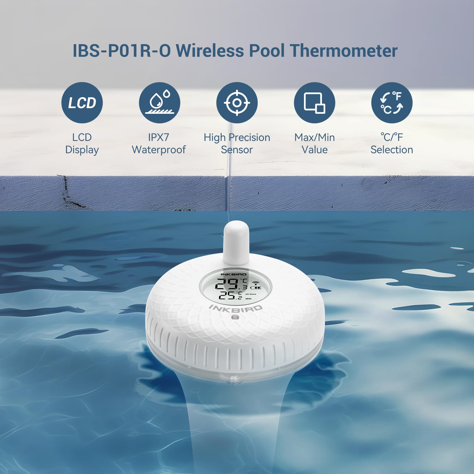 Inkbird Ibs-P02B Bluetooth Ipx7 Vízálló Hőmérő Lebegő Medence Hőmérő